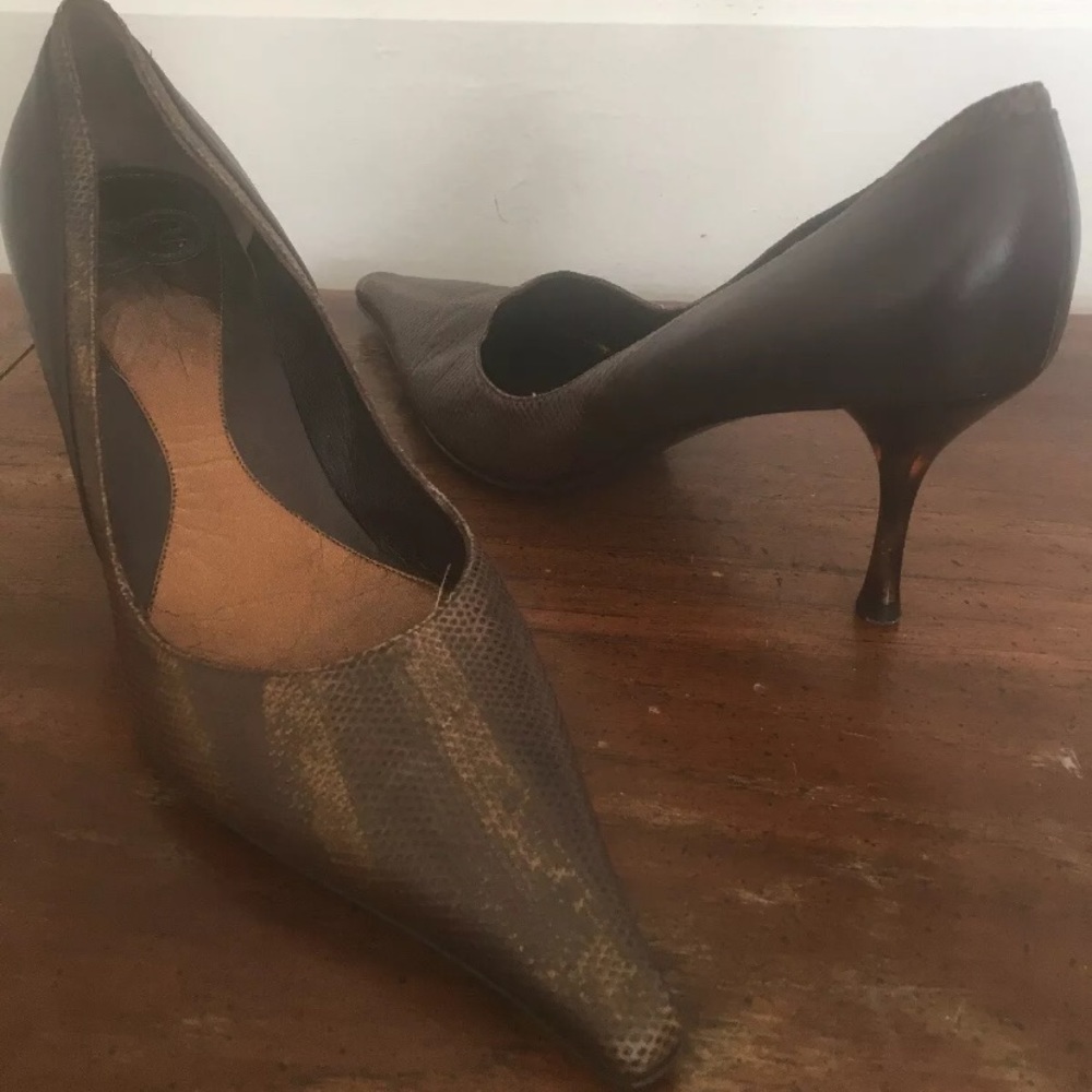 Escada pointed toe stiletto Heel brown tortoise sz 37.5 EUR 7 US